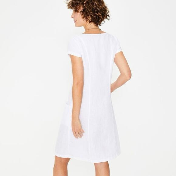 Boden Alberta 100% Linen Dress Capped Sleeves Scalloped Trim White - Size 6P - Picture 3 of 9